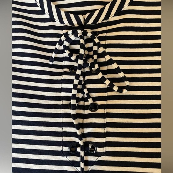 J.Crew Factory- Stripe Lace-Up Short Sleeve Nautical Dress- Small -Navy & White - Picture 7 of 8